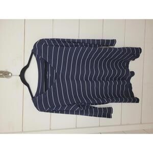 J. Jill large blue with white stripes 3/4 sleeve v neck tee shirt